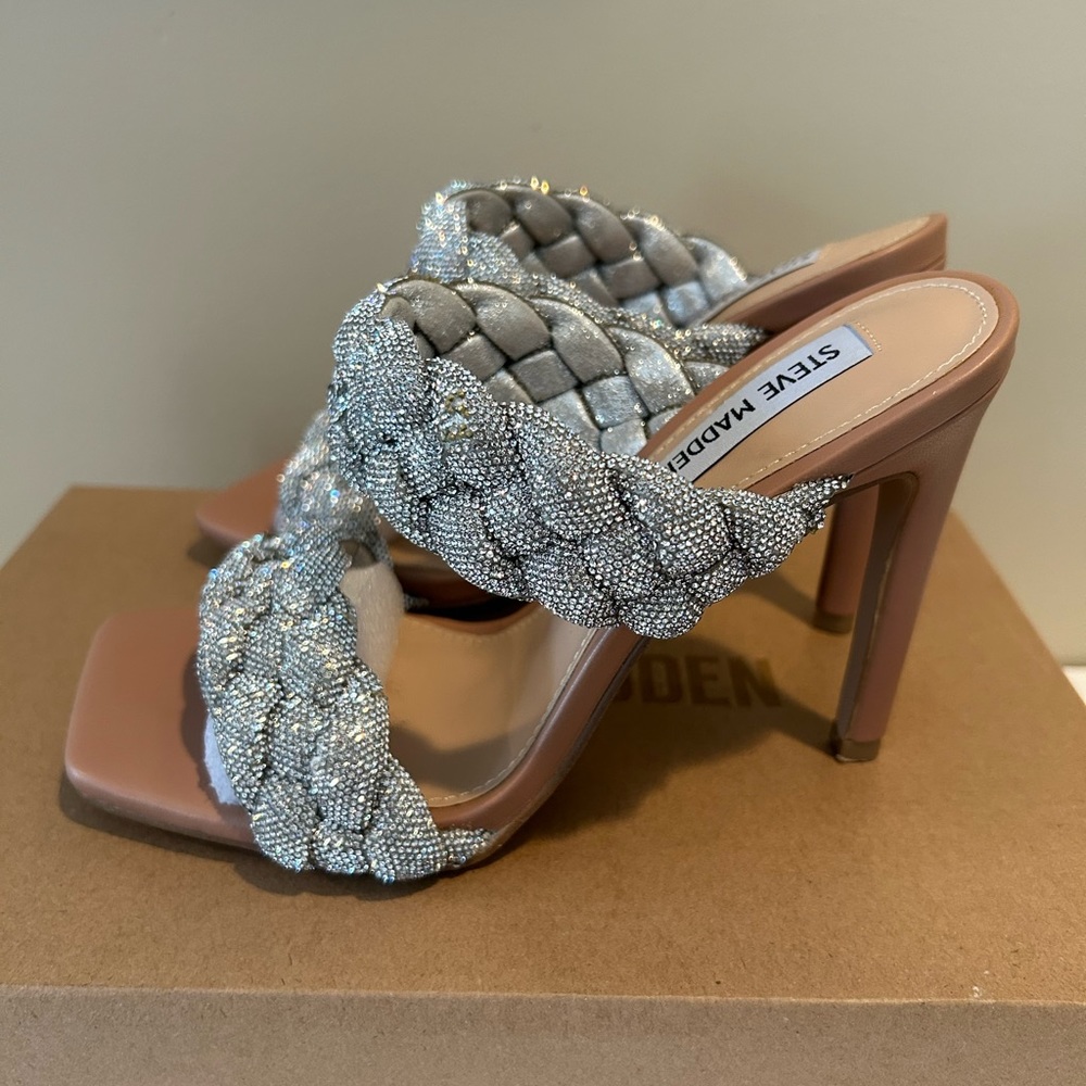 Steve‎ Madden Kenley-R Heels 6.5 Rhinestone Braided Square Toe Stiletto